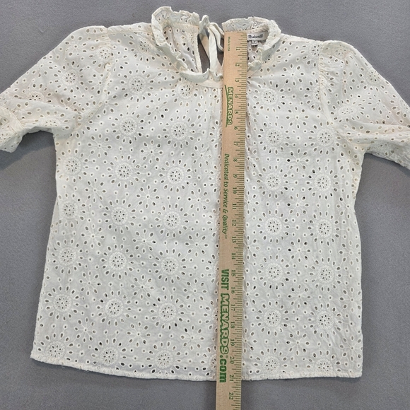 Madewell‎ Embroidered Eyelet Ruffle-Neck Keyhole Top Sheer Bohemian Summer Sz S - Picture 9 of 9